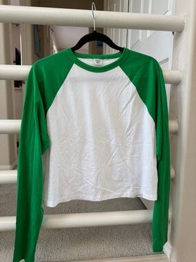 Sunday Best White Body with Green Raglan Long-Sleeve Tee